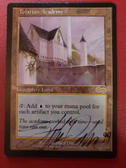 Autographed MTG Tolarian Academy Urza's Saga 330/335 Regular Rare - Image 1