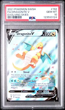 2021 POKEMON SWORD & SHIELD EVOLVING SKIES #192 FULL ART/DRAGONITE V PSA 10 - Image 1