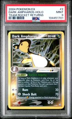 2004 POKEMON EX TEAM ROCKET RETURNS #2 DARK AMPHAROS-HOLO PSA 9 - Image 1