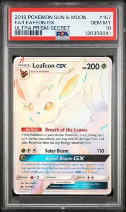2018 POKEMON SUN & MOON ULTRA PRISM SECRET #157 FULL ART/LEAFEON GX PSA 10 - Image 1