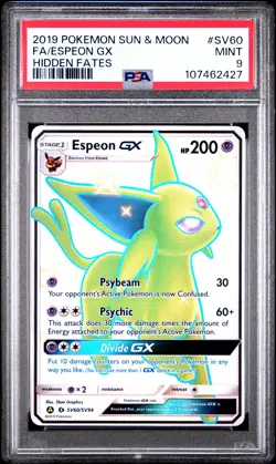 2019 POKEMON SUN & MOON HIDDEN FATES #SV60 FULL ART/ESPEON GX PSA 9 - Image 1