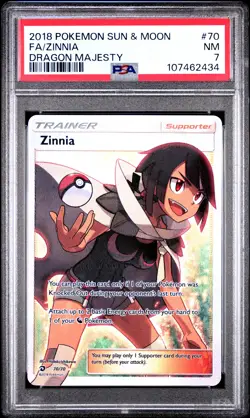 2018 POKEMON SUN & MOON DRAGON MAJESTY #70 FULL ART/ZINNIA PSA 7 - Image 1