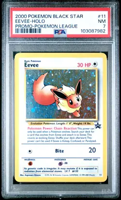 2000 POKEMON PROMO BLACK STAR POKEMON LEAGUE #11 EEVEE-HOLO PSA 7 - Image 1