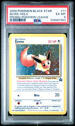 2000 POKEMON PROMO BLACK STAR POKEMON LEAGUE #11 EEVEE-HOLO PSA 6 - Image 1