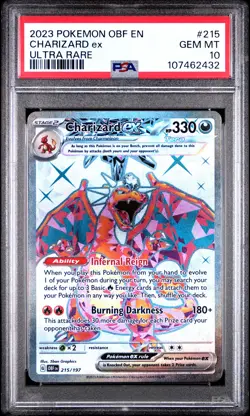 2023 POKEMON OBF EN-OBSIDIAN FLAMES ULTRA RARE #215 CHARIZARD EX PSA 10 - Image 1