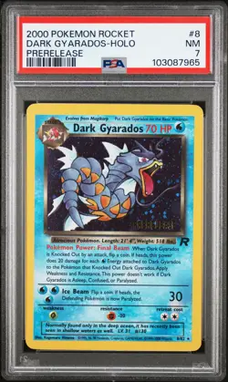 2000 POKEMON ROCKET PRERELEASE #8 DARK GYARADOS-HOLO PSA 7 - Image 1