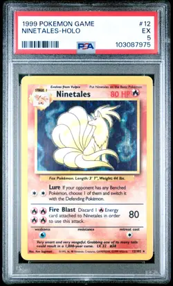 1999 POKEMON BASE SET UNLIMITED #12 NINETALES-HOLO PSA 5 - Image 1