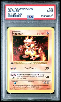 1999 POKEMON BASE SET 1ST EDITION #36 MAGMAR PSA 9 - Image 1