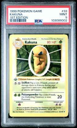 1999 POKEMON BASE SET 1ST EDITION #33 KAKUNA PSA 9 - Image 1