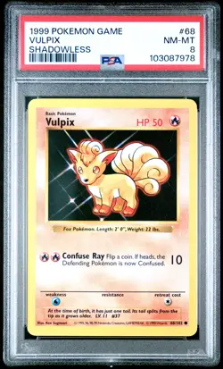 1999 POKEMON BASE SET SHADOWLESS #68 VULPIX PSA 8 - Image 1