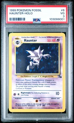 1999 POKEMON FOSSIL #6 HAUNTER-HOLO PSA 3 - Image 1