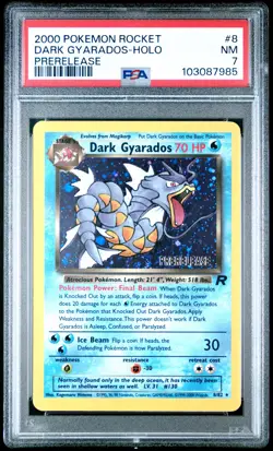 2000 POKEMON ROCKET PRERELEASE #8 DARK GYARADOS-HOLO PSA 7 - Image 1