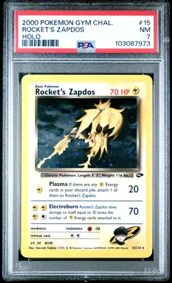 2000 POKEMON GYM CHALLENGE HOLO #15 ROCKET'S ZAPDOS PSA 7 - Image 1