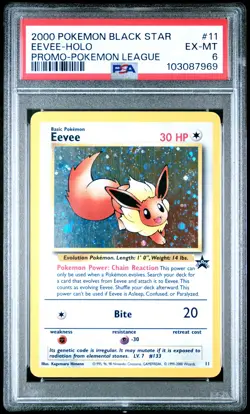 2000 POKEMON PROMO BLACK STAR POKEMON LEAGUE #11 EEVEE-HOLO PSA 6 - Image 1