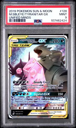 2019 POKEMON SUN & MOON UNIFIED MINDS #126 MEGA SABLEYE & TYRANITAR GX PSA 9 - Image 1
