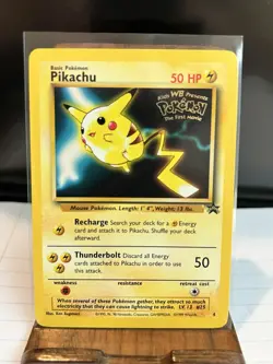 1999 Pokemon The First Movie PIKACHU #4 Black Star Promo Card WB Vintage WOTC LP - Image 1