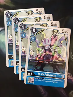 4x TeslaJellymon BT13-026 Versus Royal Knights Common Digimon Card Game Playset - Image 1