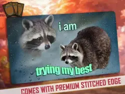 Buff Raccoon Dealer Meme MTG Playmat - XXL Funny Trading Card Desk Mat - Image 3