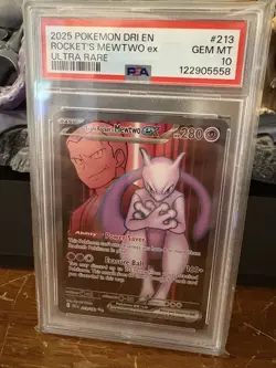 2025 POKEMON DRI EN-DESTINED RIVALS ULTRA RARE TEAM ROCKET'S MEWTWO EX PSA 10 - Image 1