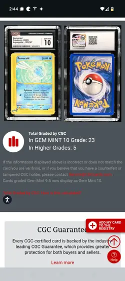 (POP 23) CGC 10 GEM MINT Remoraid 105/147 Aquapolis EReader 2003 Pokemon Card - Image 4