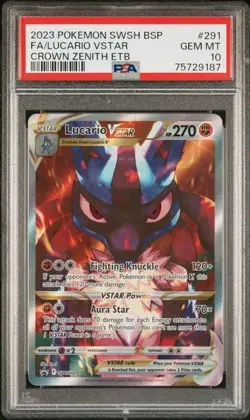 Pokemon Lucario VSTAR Crown Zenith ETB Full Art Promo SWSH291 PSA 10 Gem Mint - Image 1