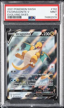 2021 POKEMON SWORD & SHIELD EVOLVING SKIES #192 FULL ART/DRAGONITE V PSA 9 - Image 1