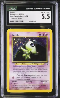 CGC 5.5 Celebi 2001 Neo Revelation 3/64 "Double" Holo Pokemon Card - Image 1