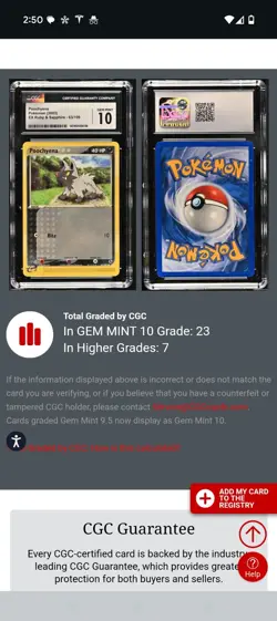 (POP 23) CGC 10 GEM MINT Poochyena EX Ruby & Sapphire 63/109 Pokemon 2003 Card - Image 4