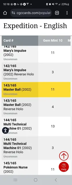 (POP 11) CGC 10 GEM MINT Master Ball Trainer 143/165 Expedition Pokemon Card - Image 4