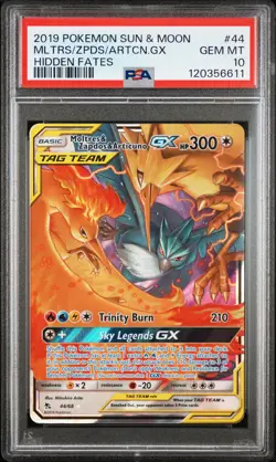 2019 POKEMON SUN & MOON HIDDEN FATES #44 MOLTRES & ZAPDOS & ARTICUNO GX PSA 10 - Image 1