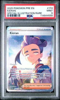 2025 POKEMON PRE EN-PRISMATIC EVOLUTIONS SPECIAL ILLUSTRATION RARE KIERAN PSA 9 - Image 1