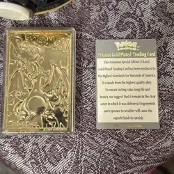 1999 Burger King Pokemon Charizard Metal Trading Card 23K Gold Plated - Image 1