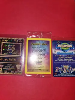 SEALED Ancient Mew 2000 Pokemon Movie Promo Card /w FREE Digimon Movie Promo - Image 1