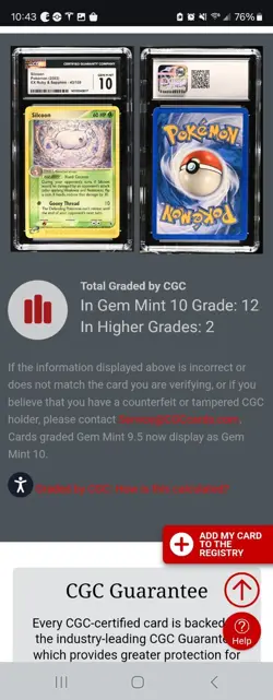 (POP 12) CGC 10 GEM MINT 2003 Pokemon ex Ruby & Sapphire 43/109 Silcoon - Image 4