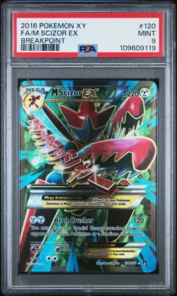 2016 POKEMON XY BREAKPOINT #120 FULL ART/M SCIZOR EX PSA 9 - Image 1