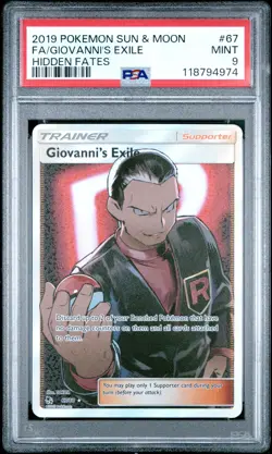 2019 POKEMON SUN & MOON HIDDEN FATES #67 FULL ART/GIOVANNI'S EXILE PSA 9 - Image 1