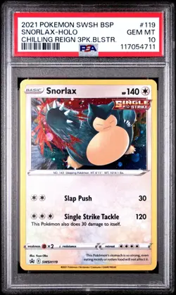 2021 POKEMON SWSH BLACK STAR PROMO 119 SNORLAX-HOLO PSA 10 Chilling Reign POP 70 - Image 1