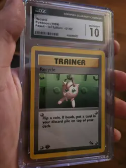 CGC 10 GEM MINT 1999 Pokemon Fossil 1st Edition Recycle 61/62 Trainer - Image 1