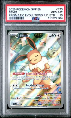 2025 POKEMON PRISMATIC EVOLUTIONS POKEMON CENTER ETB SVP PROMO #173 EEVEE PSA 10 - Image 1