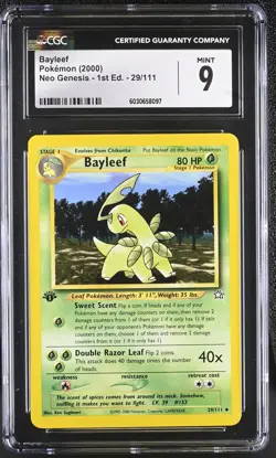 CGC 9 MINT Bayleef 2000 Neo Genesis 1st Edition 29/111 Pokemon Card - Image 1