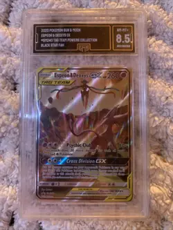 GMA 8.5 Espeon & Deoxys GX Black Star Promo SM240 Pokemon Card Tag Team Full Art - Image 1