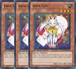 Yugioh - Lock Cat x 3 - 1st Edition - NM - Free Holographic Card - Image 1