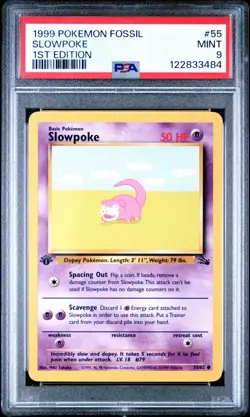 1999 Pokemon Fossil 55 Slowpoke 1st Edition PSA MINT 9 - Image 1