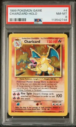 1999 POKEMON BASE SET UNLIMITED #4 CHARIZARD-HOLO PSA 8 - Image 1