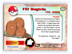 💥 Dugtrio 1999 Topps Pokemon TV Non Holo Animation Series Black Logo # 51 - Image 2
