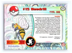 💥 Beedrill 1999 Topps Pokemon TV Non Holo Animation Series Black Logo # 15 - Image 2