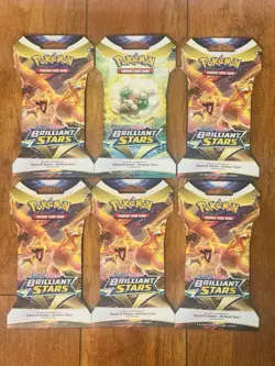 Pokemon TCG Sword & Shield Brilliant Stars Sleeved Booster Pack Lot Of 6 Sealed - Image 1
