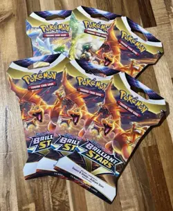 Pokemon TCG Sword & Shield Brilliant Stars Sleeved Booster Pack Lot Of 6 Sealed - Image 1