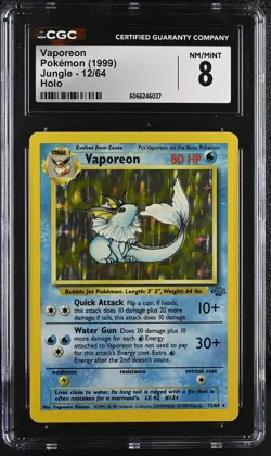 CGC 8 Vaporeon 1999 Jungle 12/64 Holo Pokemon Card - Image 1