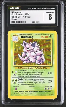 CGC 8 Nidoking 1999 Base Set 11/102 Holo Pokemon Card - Image 1